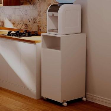 Imagem de Aparador Branco Esconde Botijão De Gás Com Rodízios