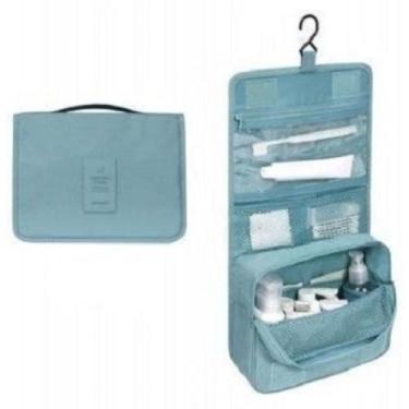 Imagem de Nécessaire de Viagem em Nylon, Organizador para Produtos de Higiene Pessoal, Azul, Impermeável, com Gancho, 25x22x10 cm