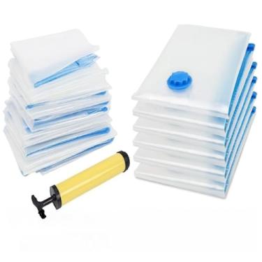 Imagem de Kit Saco a Vácuo Com Bomba Viagem Mala Organizador Para Roupa Guarda Roupa Edredom Reutilizável(12un Kit 3 Tamanhos P, M, G)