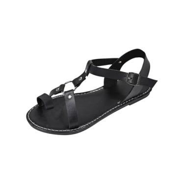 Imagem de Sandálias femininas de bico redondo casual praia primavera verão versátil UE 36-43 Reino Unido 3,5-7 EUA 5,5-9 comprimento do pé 23-26,5 cm, Preto, 36