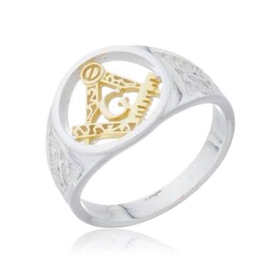 Imagem de Anel Maçonaria Prata 925 Kl Com Símbolo Em Ouro Amarelo 18kl, 25