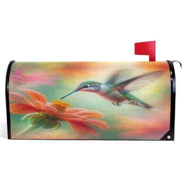 Imagem de TSENQUE Linda flor de pássaro laranja floral decorativa caixa de correio magnética outono caixa de correio vinil feriado à prova de intempéries decoração de caixa de correio tamanho padrão 52,6 x 45,8