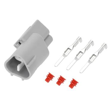 Imagem de Hihaha No.9098011015 Plugue conector de farol de neblina para Toyota/conector terminal de fio macho interno/plástico impermeável série de 2,2 mm/1 conjunto cinza 3 pinos