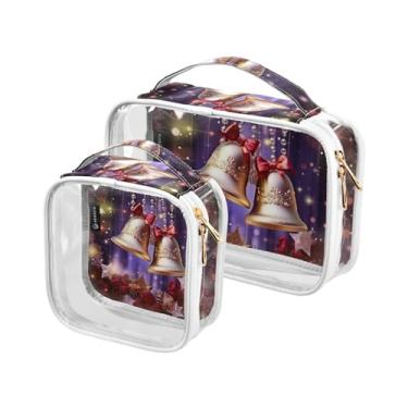 Imagem de GAIGEO Floco de neve de inverno pacote com 2 bolsas transparentes de viagem, bolsas de cosméticos transparentes com zíper e alça, bolsa para artigos de higiene pessoal viagens, Natal com sinos - 2