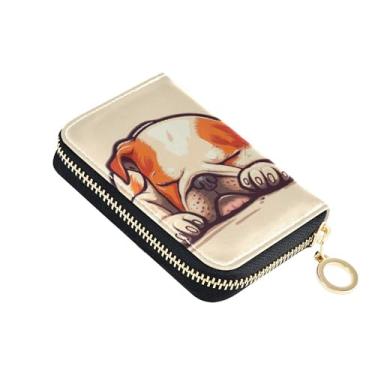 Imagem de Carteira feminina de couro com bloqueio de RFID, linda carteira de viagem com zíper, com chaveiro, buldogue fofo, cachorrinho, cachorrinho