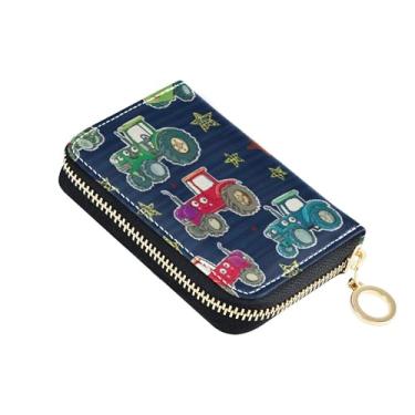 Imagem de Carteiras femininas fofas de couro com bloqueio de RFID, carteira masculina pequena com bolso para moedas, tratores de desenhos animados coloridos