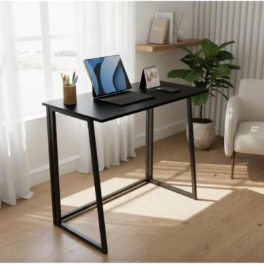 Imagem de Escrivaninha Industrial Dobrável ou Fixa para Home Office, Mesa de Computador Compacta(Preta - articulada)