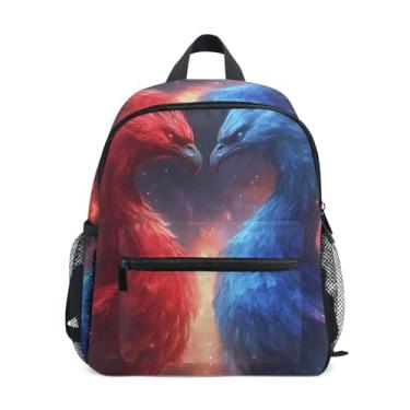 Imagem de GAIGEO Phoenixes Red Blue Birds Print Kids Backpack with Whistle, 2 Bottle Pockets, Lightweight, Toddler Travel Backpack 10x4x12 In, for Ages 3-8
