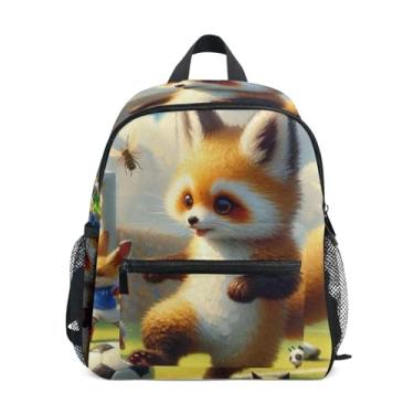Imagem de GAIGEO Cute Raccoon Sports Animals Little Kid Backpack with Whistle, 2 Bottle Pockets, Lightweight, Travel Backpack for Kids 10x4x12 In, for Ages 3-8