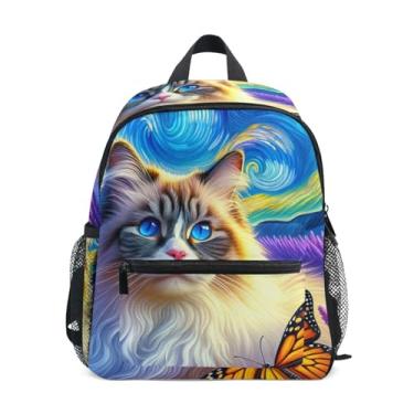 Imagem de GAIGEO Cute Cat Starry Night Lavender Backpacks for Kids with Whistle, Adjustable Chest Strap, Boy Backpack Lightweight & Compact for Ages 3-8