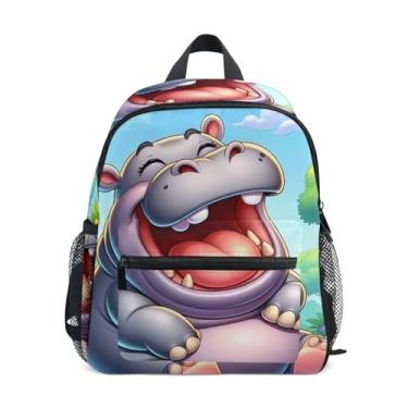 Imagem de GAIGEO Funny Hippo Cute Animal Print Kids Mini Backpack with Whistle, Adjustable Chest Strap, Toddler Backpack for Boys Lightweight & Compact for Ages 3-8