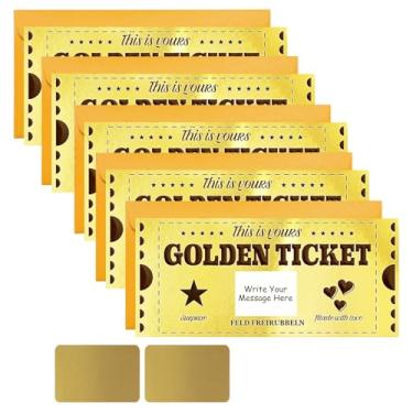 Imagem de PLIGREAT 5 conjuntos de bilhetes dourados com envelope, cartões de raspar impressos duplamente 20 cm x 9 cm presente surpresa revelar cartões de cupom DIY para aniversário, feriado, sorteio de voucher