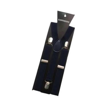 Imagem de Suspensórios Ajustáveis De Couro Elástico Preto Azul Vermelho Cor Sóli