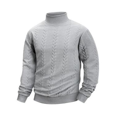 Imagem de Suéter Masculino Casual De Manga Longa Com Gola Alta Em Tricô De Cor S