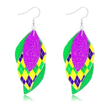 Imagem de Brincos de carnaval verde roxo carnaval brincos pendentes em camadas tema carnaval carnaval glitter Mardi Gras brincos joias para mulheres, Large, Acrílico, Sem pedra preciosa