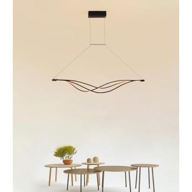 Imagem de Luminária pendente LED moderna para sala de jantar, com altura ajustável, dimerizável infinitamente, com controle remoto, na cor preta (120 cm).