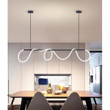 Imagem de Luminária pendente LED com altura ajustável para sala de jantar, dimerizável e com controle remoto (montada em vários formatos), iluminação multifuncional para restaurantes e bares (preta, 1
