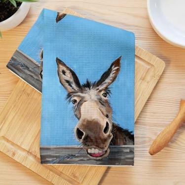 Imagem de Toalhas de cozinha de burro engraçadas, elegante Donkey Farmhouse Pano de prato de microfibra absorvente decorativo toalha de chá, toalhas de mão macias de waffle para casa de fazenda, casa de banho