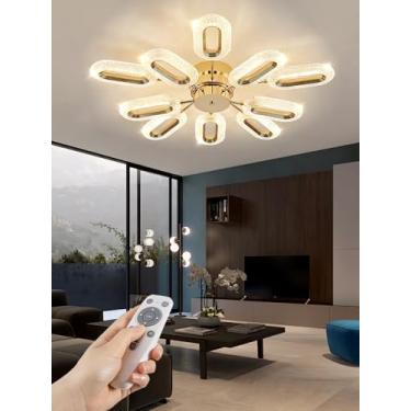 Imagem de Luminária de teto moderna oval com regulagem de intensidade, luminária de teto decorativa de luxo dourada com LED e controle remoto para quarto, sala de jantar, escritório e sala de estar (9