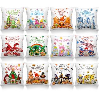 Imagem de Peryiter 12 peças de capas de almofada sazonais 45,7 x 45,7 cm, capas de travesseiro de outono de Halloween, Natal, fronha de abóbora para casa de fazenda, sofá, decoração (quatro festivais)