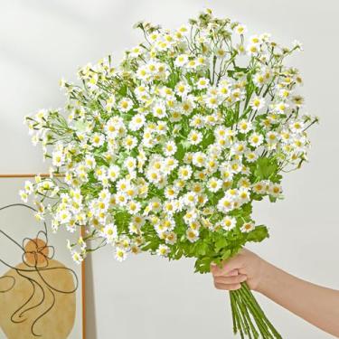 Imagem de Alecono Margaridas artificiais, 16 peças, 53 cm, margaridas brancas falsas com folhas, flores silvestres de primavera para decoração de mesa de festa em casa