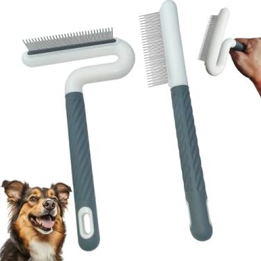 Imagem de 2 Pentes para animais de estimação com dentes longos e curtos de aço inoxidável, pente para pulgas e carrapatos para cães e gatos, escova de cuidados para animais de estimação para cabelos curtos e