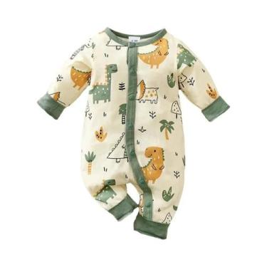 Imagem de Macacão De Algodão Com Estampa De Dinossauro Para Bebês Manga Longa Pr