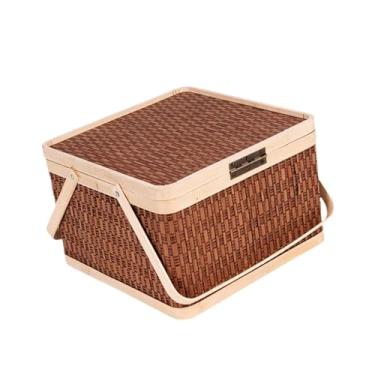 Imagem de FytStycale Cesta portátil de bambu trançado, ideal para frutas, pães, da lua e outras frutas, Quadrado Marrom Escuro