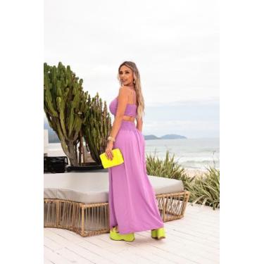 Imagem de Conjunto Feminino Saia Longa Com Fenda Lateral E Cropped Estilo Laço T