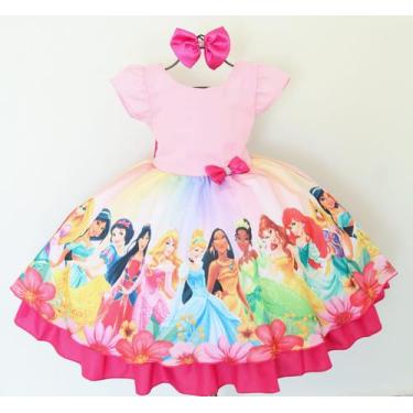 Imagem de Vestido Infantil Princesas Luxo Colorido Aniversário E Tiara - Pingo D