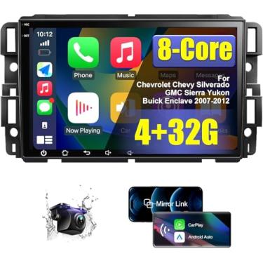 Imagem de 4 + 32 G 8 núcleos Android 14 estéreo para carro Chevrolet Chevy Silverado/GMC Sierra Yukon/Buick Enclave 2007-2012 com CarPlay sem fio/Android Auto, rádio automotivo HD de 20 cm com câmera de backup