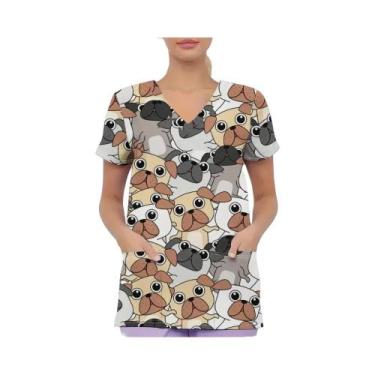 Imagem de Blusa De Enfermagem Feminina Com Estampa De Gato Em Desenho Animado, U