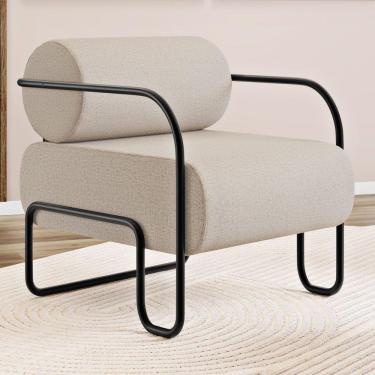 Imagem de Poltrona Decorativa Orgânica Living Miska Linho Bege - Desk Design