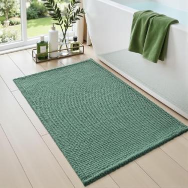 Imagem de DEXI Tapetes de banheiro 61 x 91 cm, tapete de banho lavável antiderrapante, tapete de chenille absorvente com suporte de borracha, tapete grosso ultra macio para banheira e chuveiro, verde