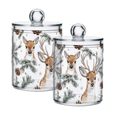 Imagem de xigua Pacote com 2 lindos suportes de cervos Qtip para bolas de algodão, cotonete – Frasco de boticário de plástico transparente e versátil para armazenamento de maquiagem de banheiro e organização