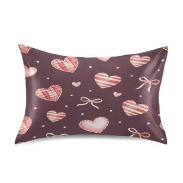 Imagem de ATTX Fronha de cetim com laço de fita de dia dos namorados com fecho de envelope, macia e refrescante para cabelo e pele, tamanho padrão 20 x 26 polegadas (262)