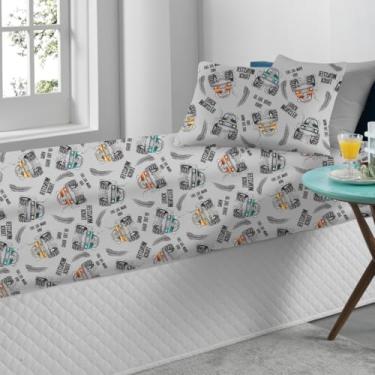 Imagem de Jogo de Cama Solteiro Infantil Truk Road Gray Carros Meninos Oficial – Anti Alergico Lençol c/Elástico – Malha 70% Algodão 30% Poliéster Premium