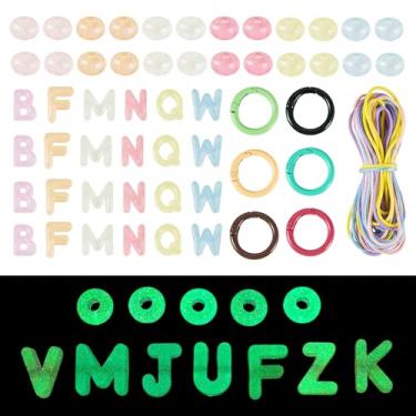Imagem de FASHEWELRY 150 peças Brilha no Escuro Kit de fabricação de chaveiros com contas de acrílico grande furo grande contas de acrílico Rondelle anéis de portão de mola cordão de poliéster para pulseiras