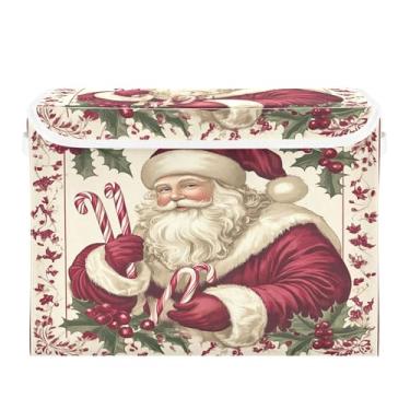 Imagem de SEHANY Linda caixa de armazenamento de Papai Noel de Natal com tampas e alças, organizador de cestas de armazenamento de tecido dobrável, caixas de armazenamento de cubos grandes para roupas, cobertor