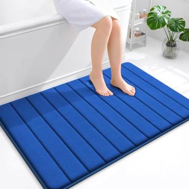 Imagem de OLANLY Tapete de banho listrado de espuma viscoelástica 111 x 81 cm, tapetes de banheiro absorventes super macios, secagem rápida, tapetes de chuveiro laváveis na máquina, tapete de banho, acessórios