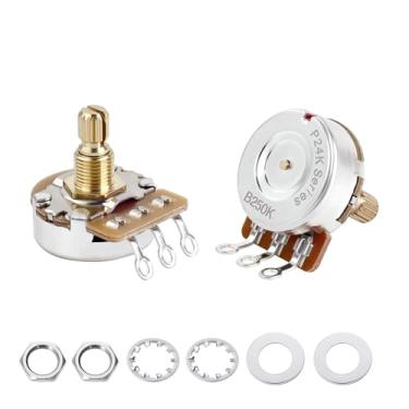 Imagem de Banworks Potenciômetros de latão B250K M8 Thread tamanho completo para guitarras métricas, eixo curto dividido de 18 estrias (comprimento de 15 mm) para Epiphone Les Paul LP/SG Squier Strat/Tele