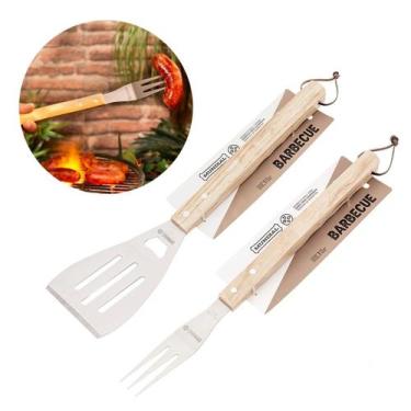 Imagem de Kit Espátula e Garfo Inox Para Churrasco Hercules Mundial Bq85