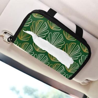Imagem de SEHANY Porta-lenços de papel de carro com folhas verdes, caixa de lenços para carro, viseira solar, porta-guardanapos, dispensador de máscara de carro retangular, caixa de lenços de papel de veículo
