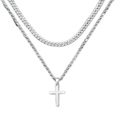 Imagem de Colar com pingente de cruz de aço preto e prata dourado, joia simples, presente de cruz para homens, 24 inches, Aço inoxidável, Sem Pedra Preciosa