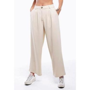 Imagem de Calça Social de Pregas Off-White Feminina Alfaiataria Pantalona Sob-Feminino