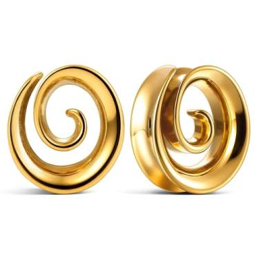 Imagem de Twolobes 2 alargadores de orelha de sela em espiral 316 de aço inoxidável 316 brincos hipoalergênicos expansor esticador piercing joias, 5/8" (16mm), Metal, Sem Pedra Preciosa