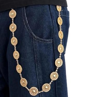 Imagem de FOUTOUKEEP CALÇAS REDONDAS CORRENTES CHAVEIROS HOMENS MULHERES OURO