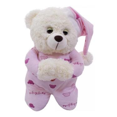 Imagem de Urso De Pelúcia Pijama Rosa Reza Pai Nosso 30Cm