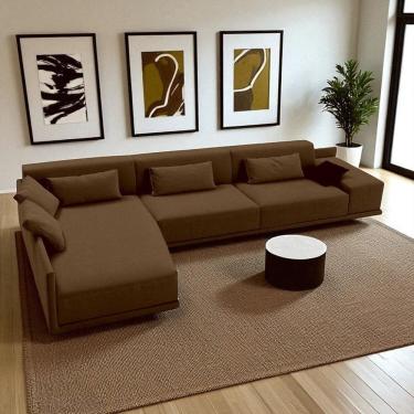 Imagem de Sofá de Canto 5 Lugares com Chaise Revestimento em Sarja 336x74cm Marrom