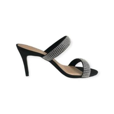 Imagem de Tamanco Feminino Arezzo Duas Tiras Strass Salto Alto Preto-Feminino